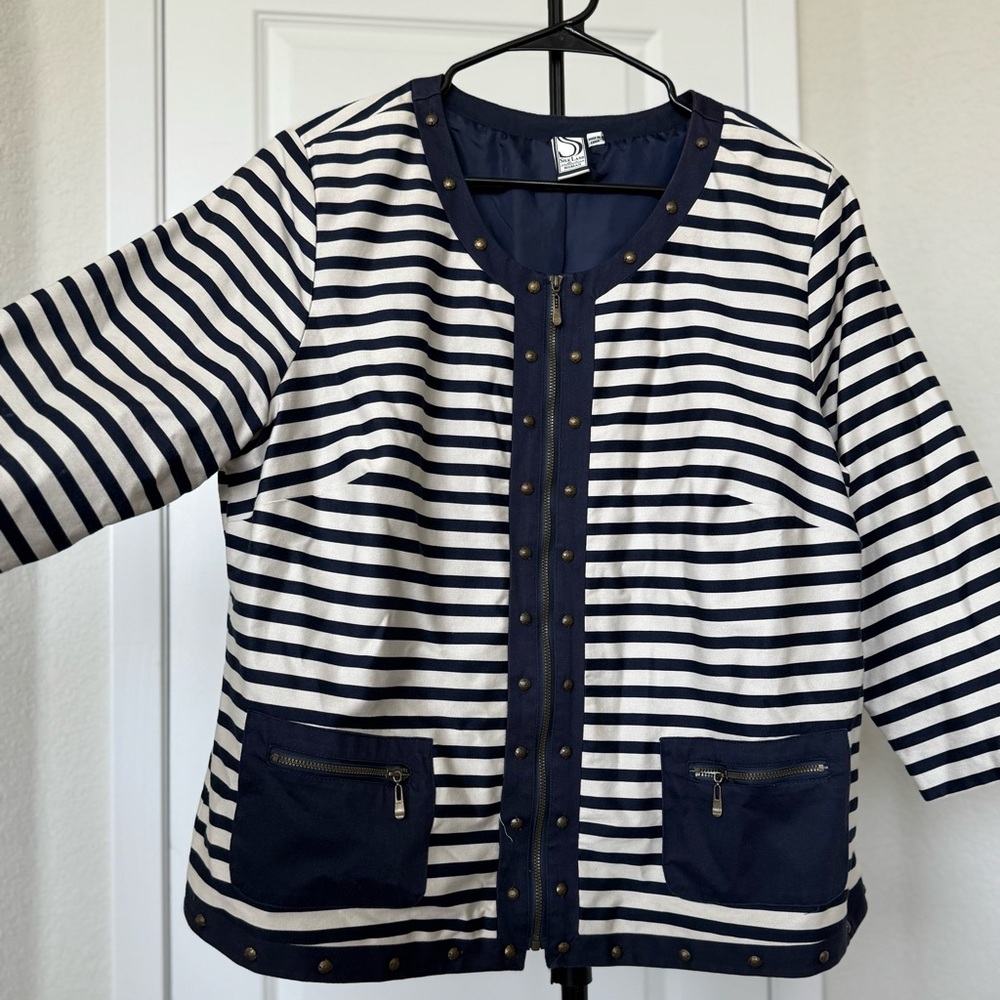 SilkLand Woman’s Stripped Jacket with Gold Studs - 1X